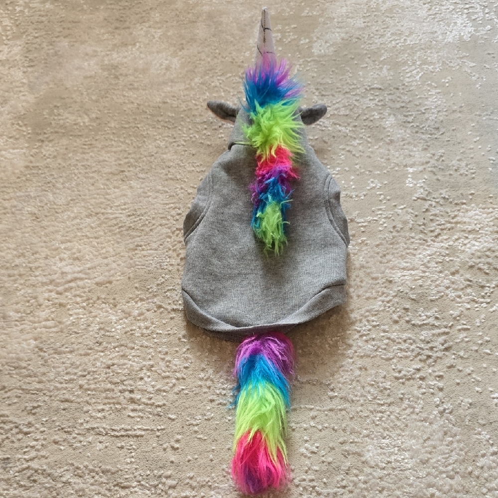 Unicorn Dog Hoodie Costume with Rainbow Mane